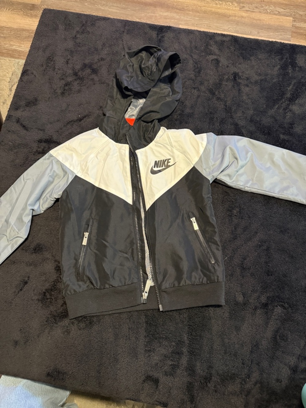 Nike Black and Light Gray Hooded Colorblock Windbreaker